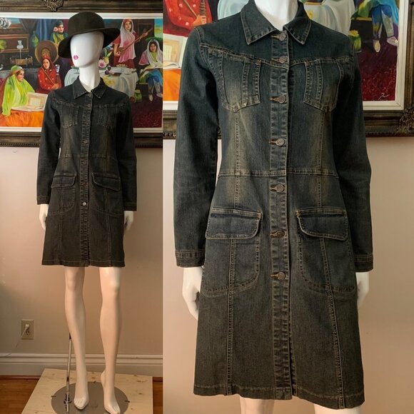 Denim Women's Vintage Jacket Button Closure Jean Long Sleeve Coat - Picture 1 of 10